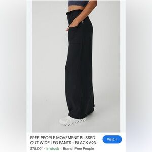 Free people blissed out Wide Leg Black Ribbed Pants with Pocket